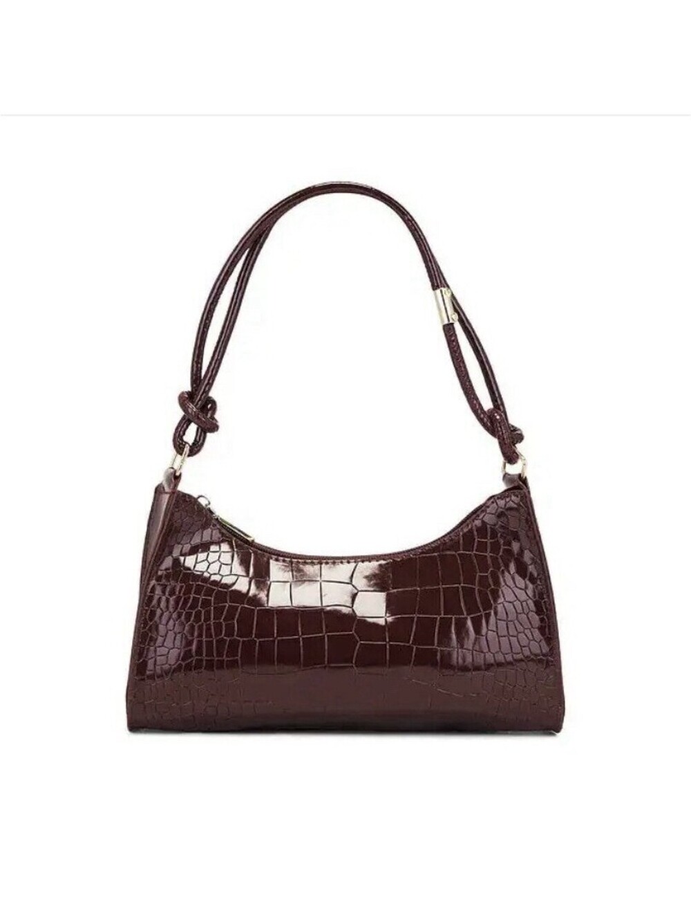 8 Other Reasons Burgundy Croc Embossed Knot Shoulder Bag Patent Gold Zip (used)